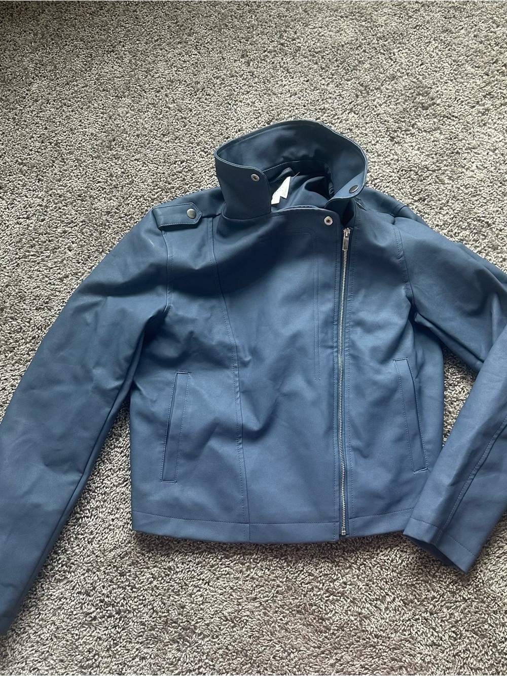 LC Lauren Conrad Navy Asymmetrical Zip Leather Jacket